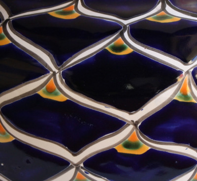 Big Blue Peacock Talavera Ceramic Pot Close-Up