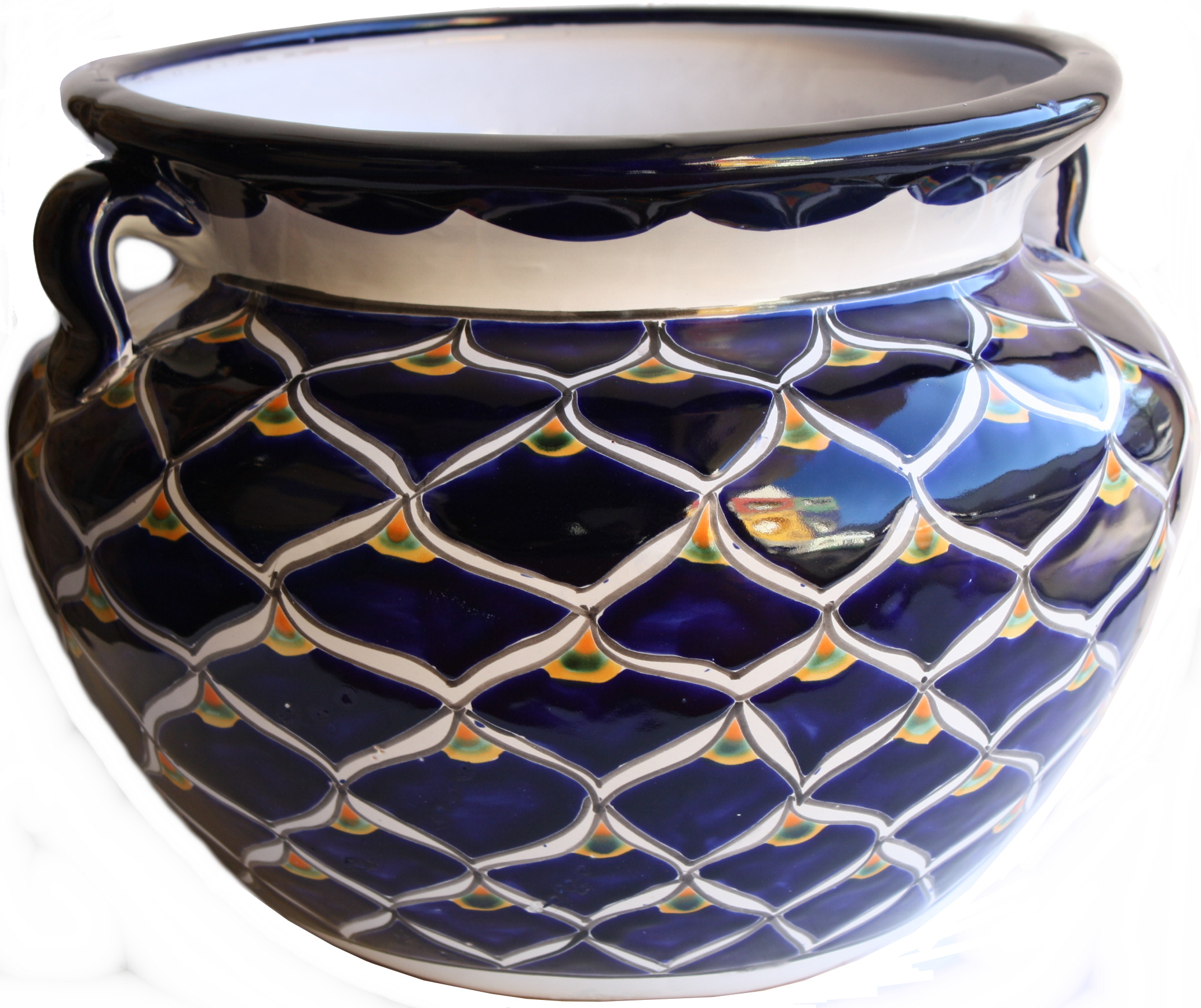 Big Blue Peacock Talavera Ceramic Pot