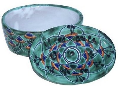 Green Peacock Talavera Ceramic Soap Dish Close-Up