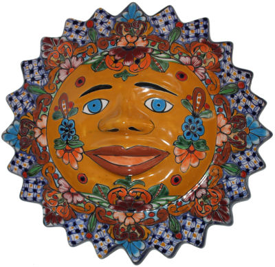 TalaMex Big Multicolor Talavera Ceramic Sun Face Close-Up