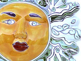 Small Green/White Talavera Ceramic Sun Face Close-Up