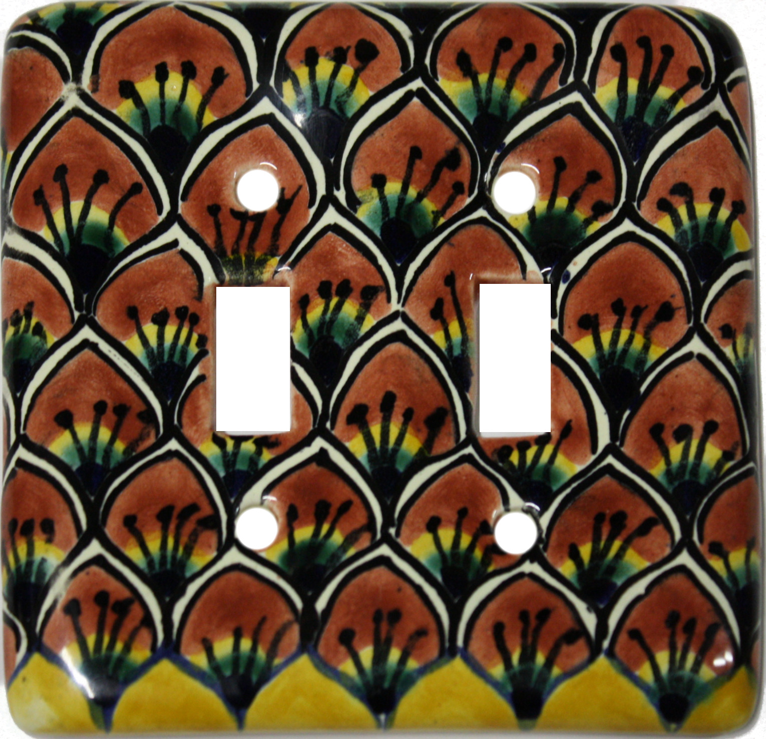 TalaMex Brown Peacock Talavera Ceramic Double Toggle Switch Plate
