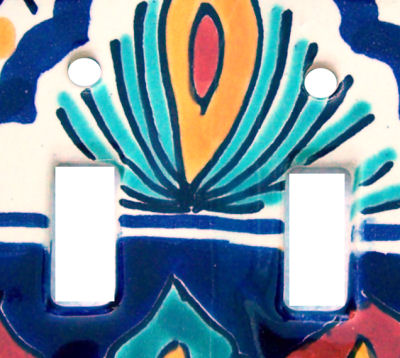 Greca Talavera Ceramic Double Toggle Switch Plate Close-Up