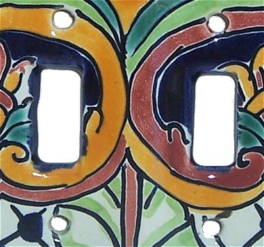 Double Toggle Mantel Talavera Ceramic Switch Plate Close-Up