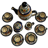 TalaMex Tecali Handmade Multicolor Mexican Talavera Ceramic Tea Serving Set
