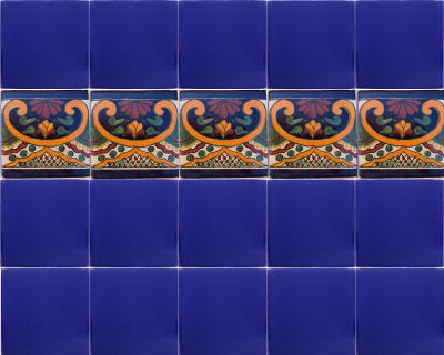 Dark Cobalt Blue Talavera Mexican Tile Close-Up
