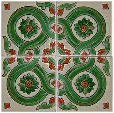 Alhambra Corner Green Atenas Talavera Mexican Tile Close-Up