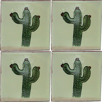 Cactus Talavera Mexican Tile Close-Up