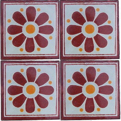 Brown Daisy Talavera Mexican Tile Close-Up