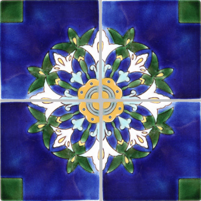 Alhambra Blue Lily Talavera Mexican Tile Close-Up