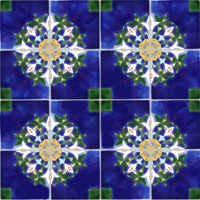 Alhambra Blue Lily Talavera Mexican Tile Details