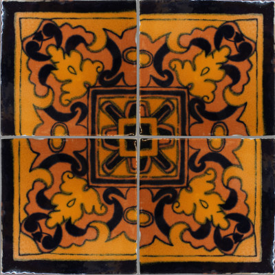 Black Mayan Corner Talavera Mexican Tile Close-Up