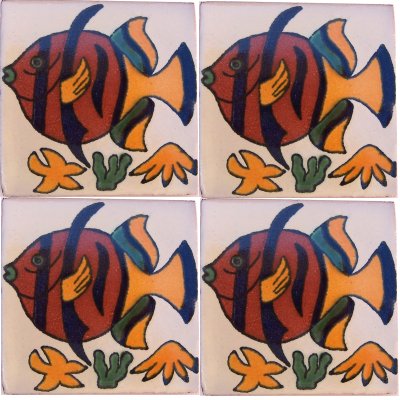Tropical Sea Fish Talavera Mexican Tile Details