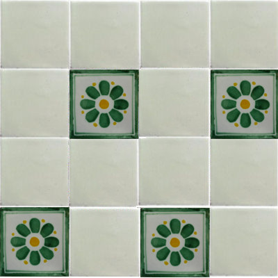 Green Daisy Talavera Mexican Tile Close-Up