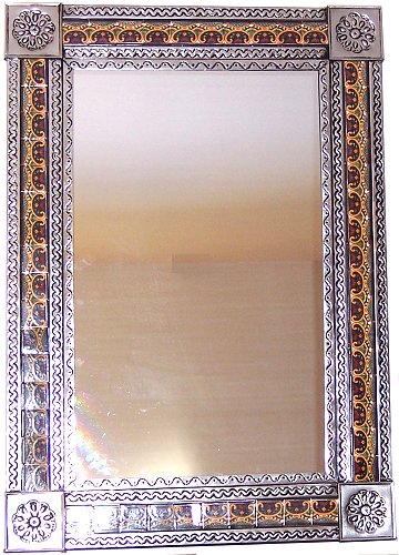 TalaMex Big Silver Greca C Mexican Tile Mirror