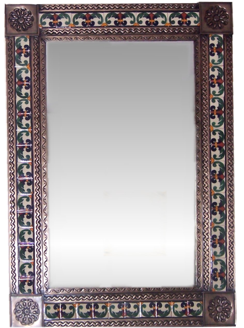 Big Brown Greca II Mexican Tile Mirror