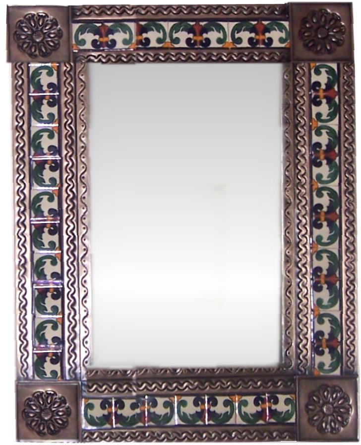 Medium Brown Greca II Mexican Tile Mirror