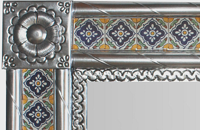 TalaMex Medium Silver Guadalajara Tile Talavera Tin Mirror Close-Up