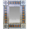 TalaMex Small Silver Marigold Tile Talavera Tin Mirror