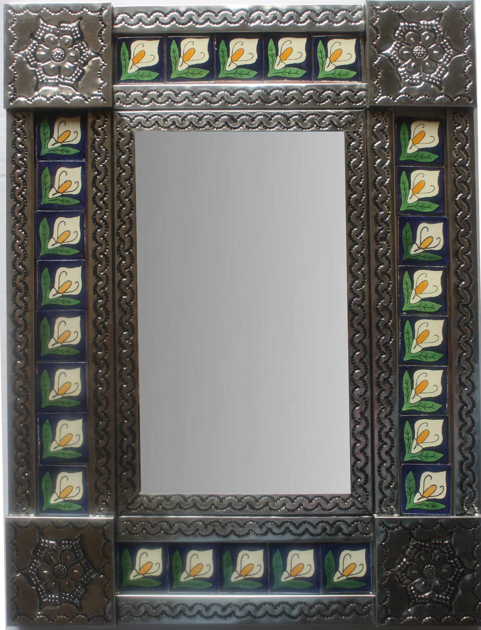 Silver Lily Tile Talavera Tin Mirror