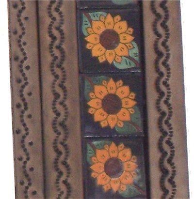 Brown Sunflower Tile Talavera Tin Mirror Details