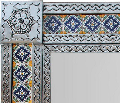 TalaMex Medium Silver Guadalajara Tile Mexican Mirror Close-Up