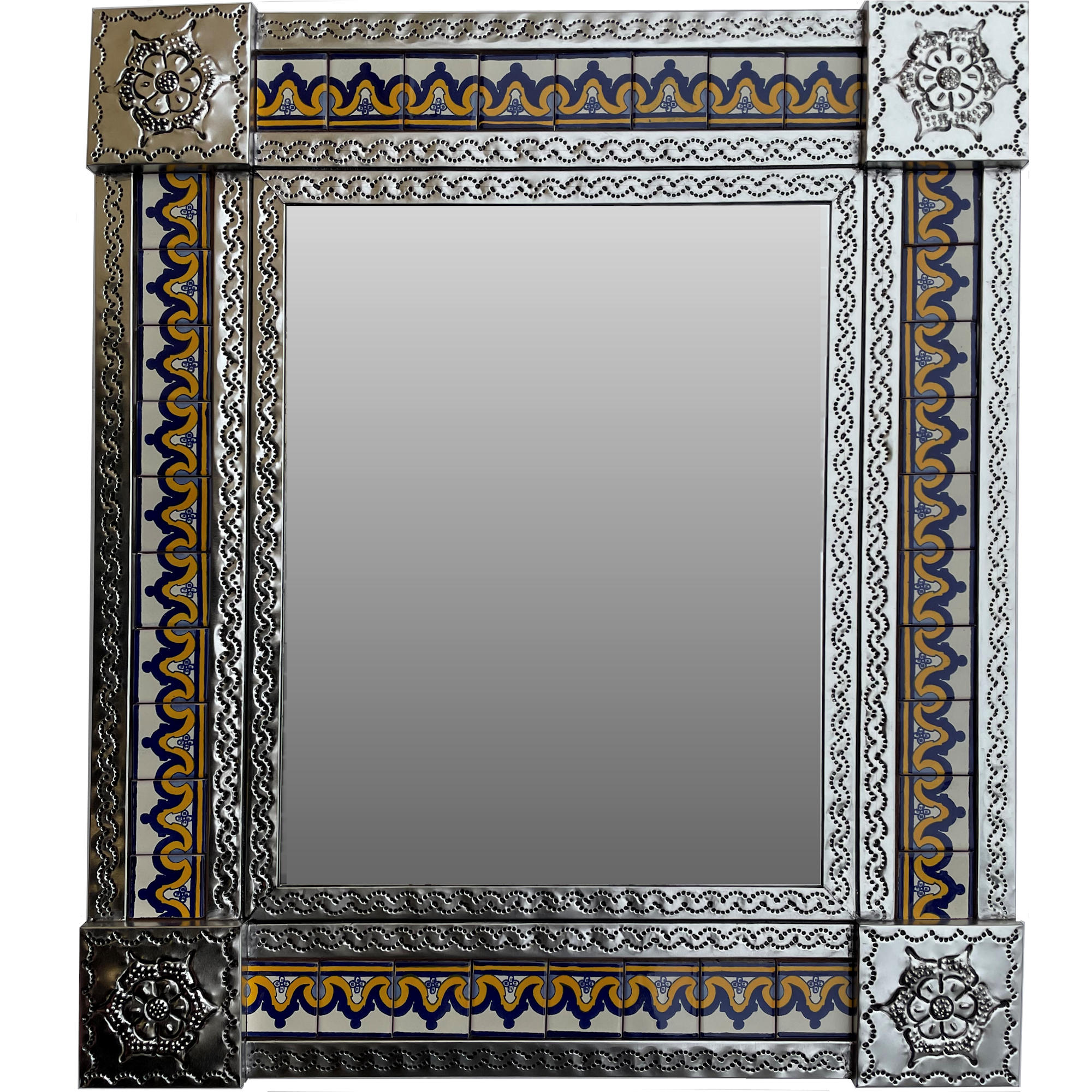 TalaMex Medium Silver Milan Tile Talavera Tin Mirror