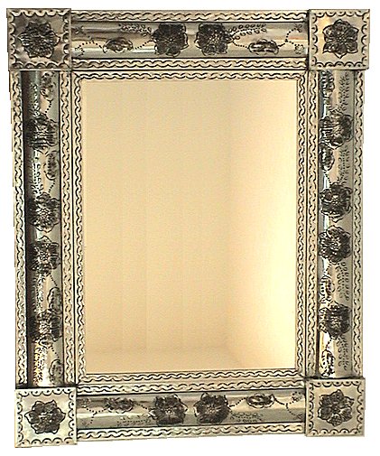 White Flower Embossed Tin Mirror