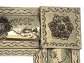 White Flower Embossed Tin Mirror Close-Up