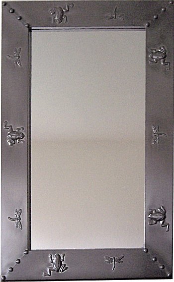 Silver Dragonfly/Frog Embossed Tin Mirror