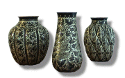 Black-background etched silver & copper vase