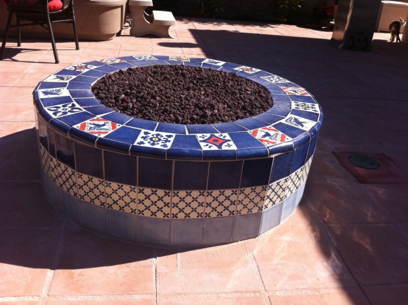Outdoors Mexican Tile In A Firepit, Mexican Fire Pit