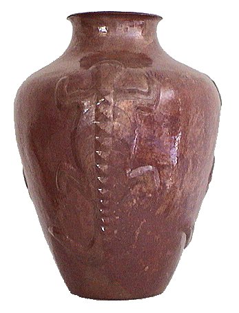 Folk Art Lizard Copper Vase
