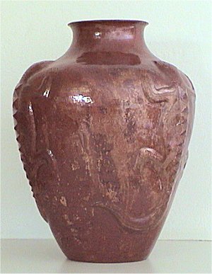 Folk Art Lizard Copper Vase Close-Up