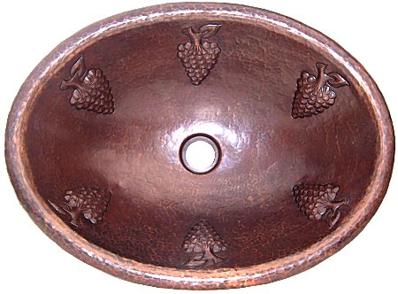 Hammered Oval Grapes Bathroom Copper Sink