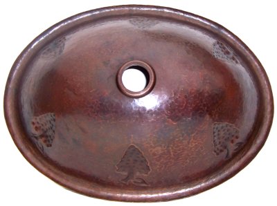 Hammered Oval Grapes Bathroom Copper Sink Details