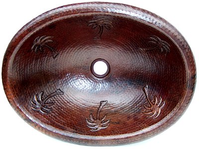Hammered Oval Palm Trees Bathroom Copper Sink
