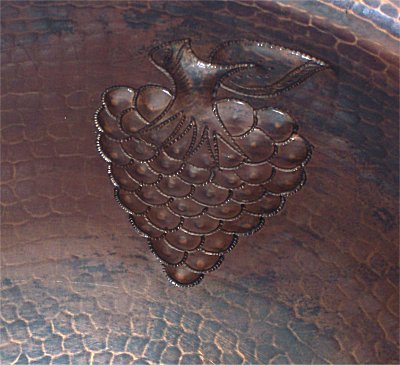 Hammered Round Grapes Bathroom Copper Sink Close-Up