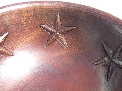Hammered Round Stars Bathroom Copper Sink Close-Up