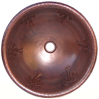 Hammered Round Palm Trees Bathroom Copper Sink