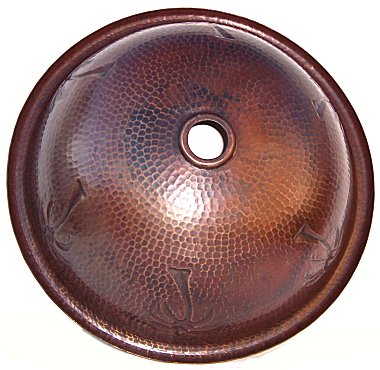 Hammered Round Palm Trees Bathroom Copper Sink Details