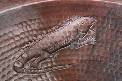 Hammered Oval Lizards Bathroom Copper Sink Close-Up