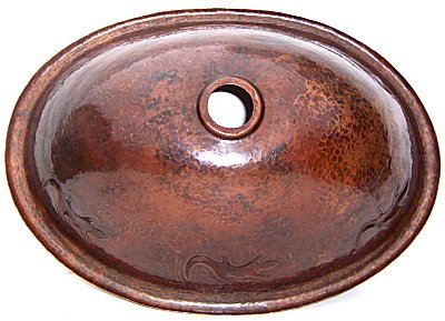 Hammered Oval Lizards Bathroom Copper Sink Details
