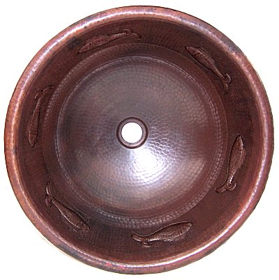 Hammered Round Fish Bathroom Copper Sink