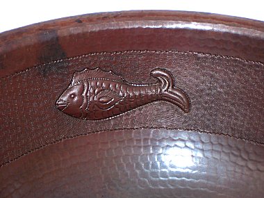 Hammered Round Fish Bathroom Copper Sink Close-Up