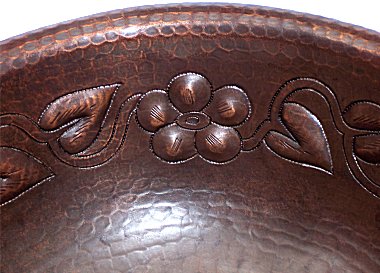 Hammered Round Flowers Bathroom Copper Sink Close-Up