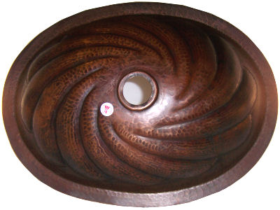 Undermount Hammered Oval Twister Bathroom Copper Sink Close-Up
