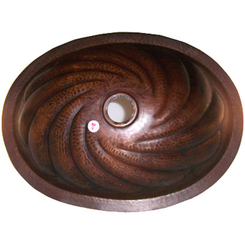 Undermount Hammered Oval Twister Bathroom Copper Sink Close-Up