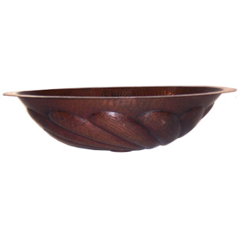 Undermount Hammered Oval Twister Bathroom Copper Sink Details