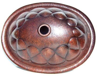 Hammered Oval Drops Bathroom Copper Sink Details